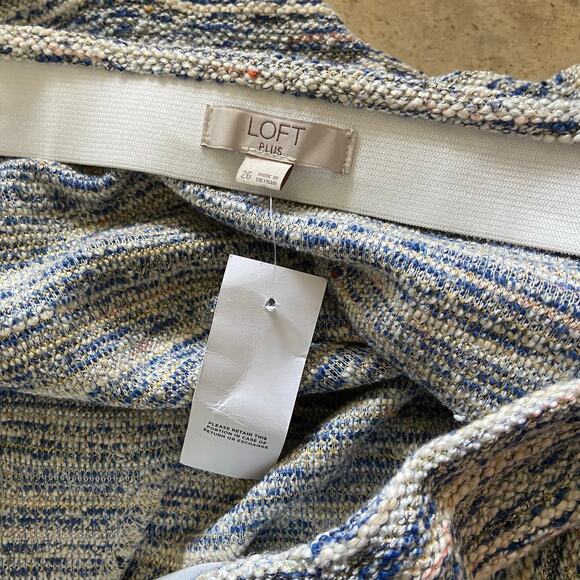 LOFT Womens Skirt Size 26 Ann Taylor Plus Blue Tweed Pocket Flippy Striped NEW - Picture 9 of 12